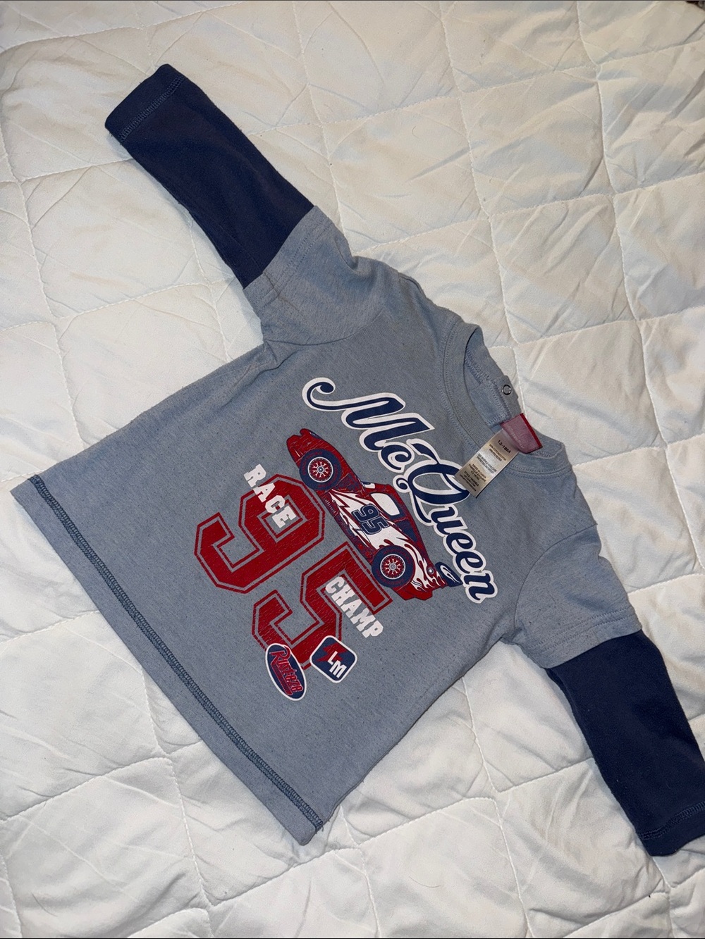 12/18m McQueen Race Champ 95 Boys Layered Long Sleeve Tee - Gray & Navy